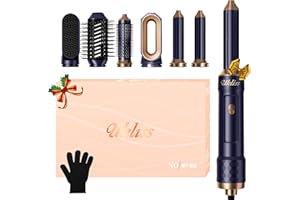 UKLISS Secador Pelo Profesional, Air Styler 6 en 1 Set con Hair Dryer, Cepillo Alisador Pelo, Secador Pelo Rizado, Thermal Brush, Cepillo de Aire Caliente, Hairstyler Regalos para Mujeres Styling - Azul