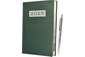 HA1 Agenda 2025 giornaliera 21x15 cm ,Formato A5 Planner 2025, Diario per scuola e ufficio, Organizer 12 mesi , Copertina rigida colore casuale blu, verde, rosso e nero, In omaggio PENNA