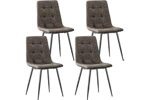 ANVOFONG Sedie Sala da Pranzo set da 4,Panno Tecnico Sedie Cucina,Salotto Con base in Metallo,Adatto a Sale da Pranzo, Soggiorni,Cucine,Camere da Letto e Sale di Ricevimento-Marrone scuro