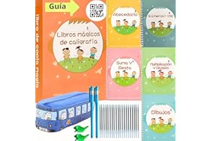 GENZO Caligrafia Niños de 4 hasta 8 Años - Cuaderno Caligrafia Infantil Aprender a Escribir y Dibujar - 5 Libros Magicos de Escritura Trazado de Lineas -Incluye Boligrafos Magicos, 20 Recambios y un Estuche