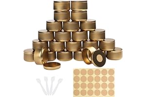 BELLE VOUS Lot de 24 Pot a Bougie Vide Metal Doré avec Stickers et Spatules - Ronde et Petite Boite en Metal de 230 ML - Petite Boite Metallique pour Faire Ses Bougies, Travaux Manuels, Rangement