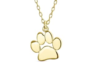 Bling Jewelry Alphabet A-Z Collier Avec Empreinte Patte Pour Chien, Chat, Chaton, Chiot, Bijoux Animaliers Pour Femmes Ados Plaqué Or Jaune Rose Poli .925 Argent Sterling Personnalisable