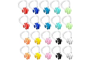 FOEEORT 20 PCS Nose Clips Swimming, 10 Colors Nose Clips Swimming, Nose Plug Reusable Waterproof Nose Protector, Training Nose Protector Plug, for Kids Adults Beginners Free Divers