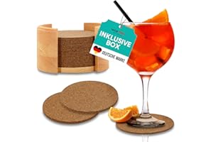 wortek – Juego de 10 Posavasos de Corcho Redondos con Caja de Almacenamiento de Madera, Posavasos de Corcho para Tazas, Vasos, Vasos y Bebidas frías y Calientes - 10 cm diámetro