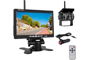 LIEHUZHEKEJI OiLiehu Caméra de Recul sans Fil Kit Système, IP68 Étanche Vision Nocturne Caméra de Recul + 7" Moniteur pour RV Remorques de Camions