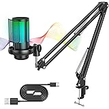 Anykuu Microfono a Condensatore RGB Kit Microfono USB Plug & Play 192kHz/24-Bit Microfono Cardioide con Filtro Anti-Pop e Sup