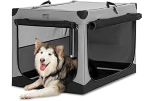 Petsfit Hundebox faltbar, Hundebox für zuhause Verstellbarer Stoffbezug mit Spiraleisenrohr, Hundetransportbox Auto Stoff für große mittlere kleine Hunde,Leicht zu Verstauen