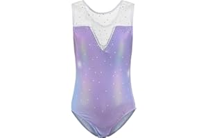 Maeau - Leotardos de gimnasia para niñas, color degradado, baile, ballet, sin mangas, brillante, atlético, traje de malla, ropa de fitness para niños, disfraz deportivo escolar
