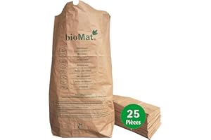 bioMat Sac Poubelle Papier 120 Litres, 25 Sacs en Papier Kraft Compostable pour Déchets Organiques, Résistants à l'humidité, Double Fond