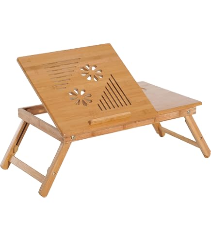 BAKAJI Tavolino Vassoio Colazione da Letto in bamboo, Con gambe pieghevoli ideale per Divano Porta Notebook Pc (60 x 30 x 25 cm