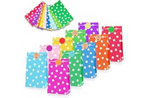 Leenou 40 Pezzi Sacchetti Regalo di Carta, Bustine Regalo di Carta per Caramelle, Borsa da Festa Colorata con 96 adesivi, Sacchettini Compleanno Bambini per Confezionare Regali, Matrimoni, Natale