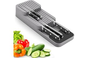 AIDSCI Mejorado Organizador de Cuchillos para Cajón, 2 Niveles Portacuchillos de Cocina apto para 9 Cuchillos, Extraíble y Antideslizante, Bloque de Cuchillos de Cocina con Ranura para Cuchillos, Gris