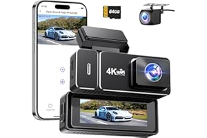 Dashcam Voiture Avant Arrière 4K+1080P, CHORTAU Camera Embarquée Voiture WiFi avec Application IPS 2,99" avec Carte 64Go Gratuite, Caméra de Voiture avec Vision Nocturne, Moniteur de stationnement