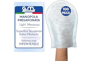 G.M. DISTRIBUZIONE GM 100 Manopole Saponate Light Monouso di Alta Qualità con Soffice Spugna Esterna, Delicatamente Profumati, Senza Risciacquo, Spugne per Anziani Monouso
