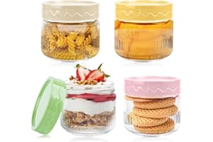 ENCURYNA Overnight Oats Słoiki na owoce, 4 sztuki, 250 ml, szklane pojemniki na owsianki, słoiki na przetwory, puste słoiki do przechowywania, wielokrotnego użytku na jogurt, budyń, sałatkę, dżem