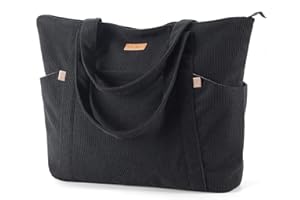 Lekespring Borsa Tracolla Donna Grande, Borsa Tote a Mano con Cerniera, Borse Porta PC 17 Pollici, Leggero Shopper Bag per Spiaggia Viaggo Lavoro Scuola Palestra Ufficio, Nero
