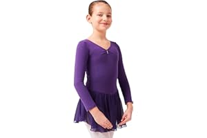tanzmuster ® Ballettkleid Mädchen Langarm - Anna - (92-170) aus weichem Baumwollstoff mit Glitzersteinen und Chiffon Röckchen fürs Kinder Ballett Ballettbody