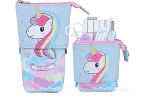 BBLIKE Piórnik dziewczęcy, piórnik 2 w 1, piórnik i pojemnik na długopisy, dla dziewcząt, stojak, uchwyt na ołówki, teleskopowy piórnik dla nastolatków, uczennic (jednorożec), jednorożec, Piórnik