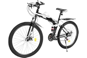 EieiKaha 26 Inch Mountain Bike, 21 Speed Foldable Mountain Bike for Men Women, High-Carbon Steel Frame, Adjustable Height, Dual Disc Brake