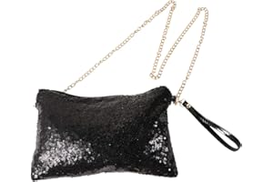 GENERIC Fashion Sparkly Sequin Handbag Lady Party Evening Clutch Shoulder Bag for Women (Black)