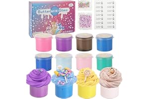 Kievano Kit Slime per Bambini, 12 Vasetti (720 ml) – Slime Fluffy, Butter & Crystal con Accessori – Slime Kit Creativo Fai da Te, Antistress, Regalo Ragazzi e Ragazze