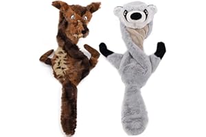 onebarleycorn Giochi per Cani,Peluche per Cani Indistruttibile Giochi Cane Resistenti con squittio per cani di taglia media e grande, confezione da 2 (lupo e procione)