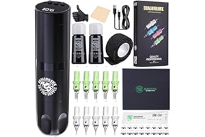 Dragonhawk Kit Tatuaggi X3 Macchinetta Tatuaggi Wireless Tattoo Pen Machine 1500mAh Batterie Aghi Tattoo per Tatuaggio Principianti