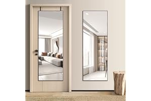 LVSOMT Espejo de pared, espejo de puerta, espejo de cuerpo entero, dormitorio, espejo de vestidor, alta definición y reflejo verdadero, aleación de aluminio, marco de metal..