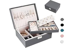 Homtibrm Jewellery Organiser Box for Women Girls, 2-Layer Large Jewelry Storage Case for Necklaces Rings Earrings Bracelets