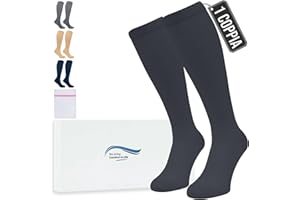 360 Relief Calze Compressione Graduata Donna e Uomo - 1 Coppia Solido Colore Gambaletti Compressione Graduata per Sports, Running, Viaggio, Ciclismo, Lavoro - L/XL Nero con Borsa Lavanderia