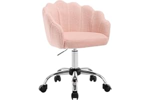 WOLTU Chaise Bureau, Chaise Coiffeuse, avec Dossier en Pétale, Ergonomique, Pivotant, Hauteur Réglable, Cadre en Métal, Cachemire, Rose