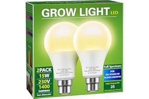 Briignite Grow Light Bulb, LED Grow Light A19 Bulb, Full Spectrum Grow Light for Indoor Plants, Plant Light Bulbs B22 Base, 15W Grow Lights for Indoor Plants, Seed Starting, 2Pack
