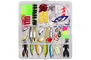 RoseFlower Leurres de Pêche Kit Spinnerbaits,Plastique vers,Minnow,Popper,Crayon en Métal Dur Leurres,Souples Pêche Jigs Crochets de Pêche - Kit d'appâts de Pêche Portable avec Boîte