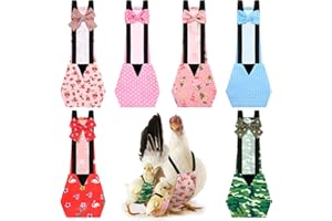 DoubleFill 6 Pcs Washable Chicken Diapers Reusable Pet Diaper with Bow Tie for Pet Ducks Hens Goose Clothes Poultry Nappies Waterproof Adjustable for Hen Rooster Chicken(Cute,L)