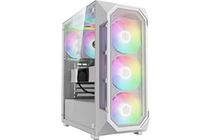 GAMDIAS AURA GC1 ELITE ARGB ATX Mid-Tower Gaming PC Case, Vetro Temperato Laterale Senza Attrezzi, 4 Ventole ARGB da 120mm incluse, Pannello Frontale per Flusso d’Aria, Sincronizza con la mobo, Bianco