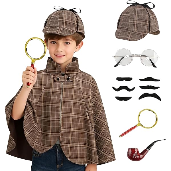 I LOVE FANCY DRESS Costume da detective vittoriano, XL, mantello vittoriano pied de poule e cappello da cervo – perfetto per la Giornata mondiale del libro e la settimana del libro