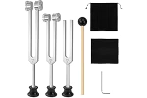 Yesaler Diapasons en Alliage D'Aluminium Ensemble D'Outils 128Hz 256Hz 512Hz pour La Thérapie Des Chakras Et Par Le Son Yoga Méditation Spa Massage (Argent)