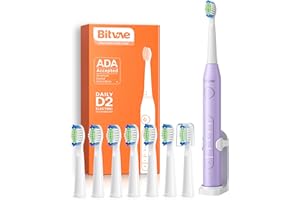 Bitvae D2 Cepillo de Dientes Eléctrico Sónico para Adultos y Niños, Cepillo de Dientes Eléctrico Ultrasónico Recargable, 8 Cabezales y 5 Modos, Púrpura