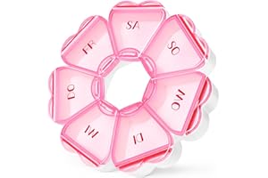 FHORAIN Runde herzförmige Pillenbox mit 7 großen Fächern für die Woche, reisefreundlich, Vitamin-Organizer (DE-Rot)
