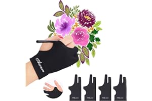 Asonen - Artist Gloves for Drawing 4 Pack,Single-layer thickened Fixed type,Two Fingers Gloves for sketching, inking, coloring and digital drawing on graphics tablets, Universal Right and Left Hands