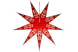 YEPSIO Lantern Lampshade Paper Star Light Shades Large 60cm Hanging Decorations for Christmas Wedding Home Decoration Birthday Party Foldable 9 Pointed Star (Red)