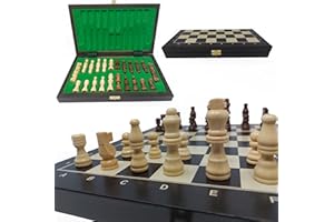 ChessEbook Scacchi – Scacchiera di alta qualità in legno – Chess Board Set pieghevole – Set da gioco a scacchiera con personaggi a scacchi, 35x35 cm