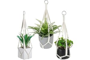 MUYAPAY 3 Piezas Colgadores Plantas Algodón Maceta Colgante Red Borla Boho Cesta de Cuerda Maceteros Decorativos Interior Hilo Macrame para Colgar Pared Decoración Exterior