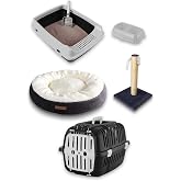 Premium Kedi Başlangı&ccedil; Seti - A&ccedil;ık Kedi Tuvaleti, Taşıma Sepeti, Peluş Simit Yatak, Tırmalama Tahtası, İkili Mama Kabı, K&uuml;rek