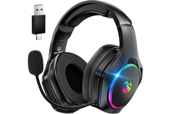 Tatybo Casque Gaming sans Fil, Casque avec Micro Bruit Environnemental, 7.1 Son Surround, Batterie de 35H, Transducteurs 50mm, Oreillettes Respirantes, Casque Gamer pour Ps5 PC Ps4 Switch