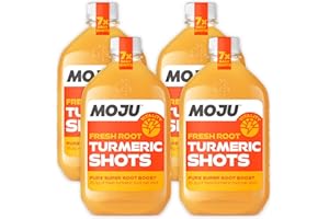 MOJU Turmeric Dosing Bottles (4x420ml Pack, 28 Shots), Exercise Recovery, Natural Ingredients, No Added Sugars or Sweeteners, Vegan, Tumeric SHots