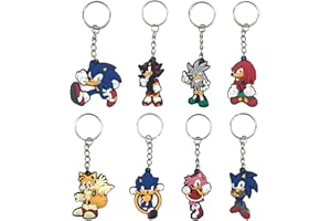 MIZT Sonic Llavero, 8 Piezas Sonic The Hedgehog Temática Llavero, Llaveros de PVC para Niños y Adultos Para regalos de fiesta