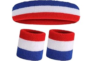 DIQC 3 Pack Sweatbands Set with Sports Headband Wristbands Soft Thickened Terry Cotton Girls Sweat Band for Gym Tennis Gymnastics Football Soccer Basketball Running Athletic Sports