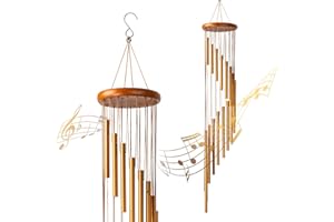 FOHIL Windspiele für Draußen, 90cm Memorial Windspiele mit 18 Aluminiumlegierung Rohre und Haken, Große Windspiele 36" Deko für Home Hinterhof Balkon Gartenterrasse (Golden)