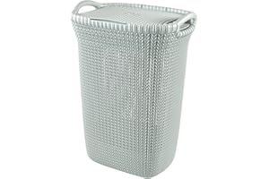 CURVER Hamper- Baúl para la Colada 57L, Cesto de Ropa, 45x34xH61 cm, Acabado Knit, Azul Bruma